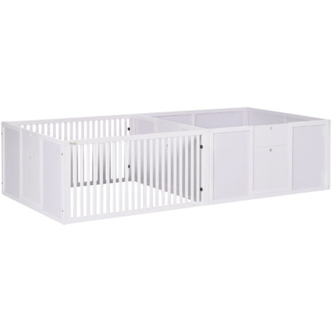 7 Panels Playpen with 3 Doors for Baby Dogs, Two-Room Design Puppy Whelping Box - White