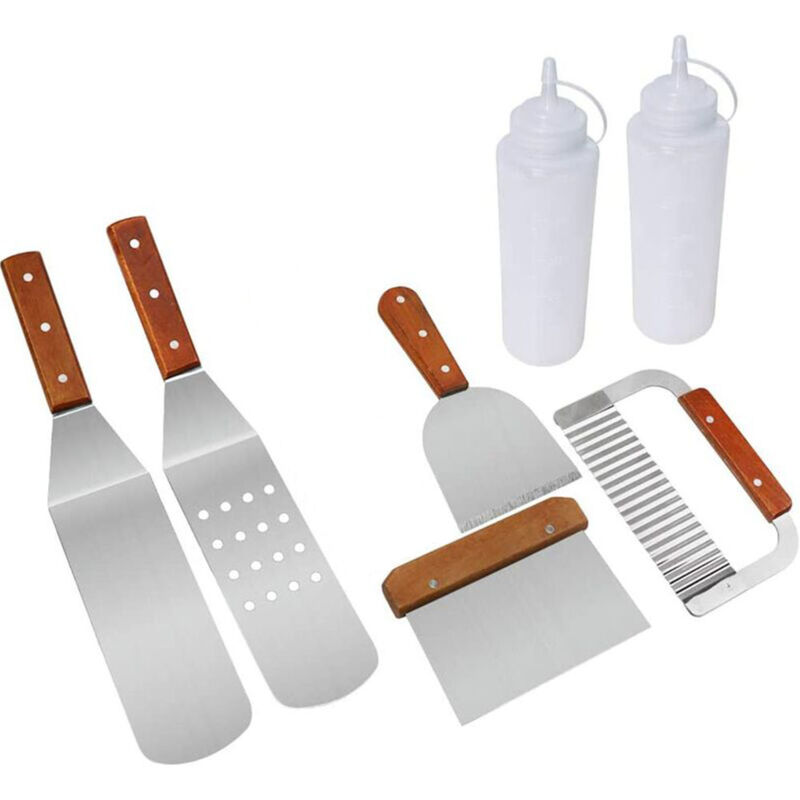 7 Pcs Accessoires pour Plaque Chauffante BBQ, Spatule et Grattoir en Acier Inoxydable pour Cuisson à Plat
