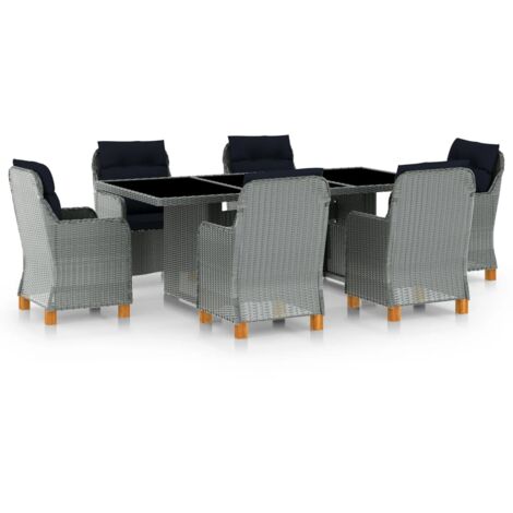 7 PCS conj. Cena al aire libre + cojines mimbre pe gris-luz