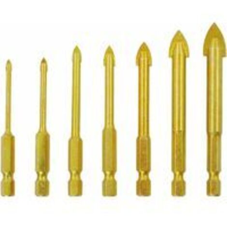 7 Pcs Foret Carrelage, Perceuses à Béton,Diamètre 3/4/5/6/8/10/12mm peu de Foret de Tuile 1/4peu de Foret de Tête de Lance de Sortilège Pour la Tuile de Verre en Céramique Miroir de Marbre
