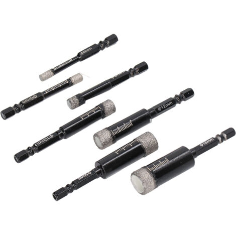 7 Pcs Forets Diamantés Universels, Tige Hexagonale pour Perçage à Sec ou à Eau, Kit Scie Cloche pour Carrelage, Marbre, Granit, Céramique