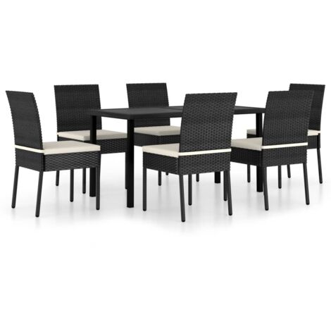 7 PCS Garden Dining Set Vime PE Preto