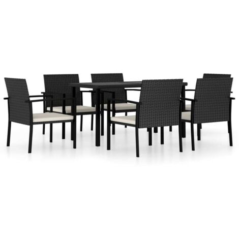 7 PCS Garden Dining Set Vime PE Preto