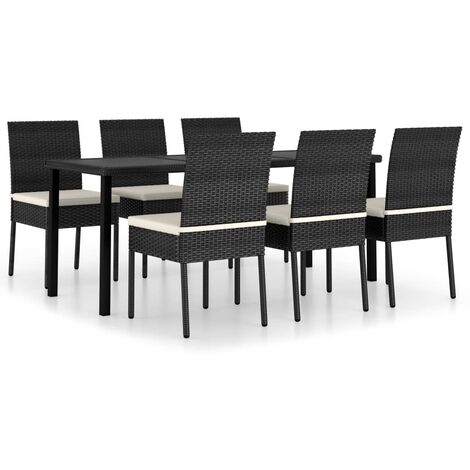 7 PCS Garden Dining Set Vime PE Preto