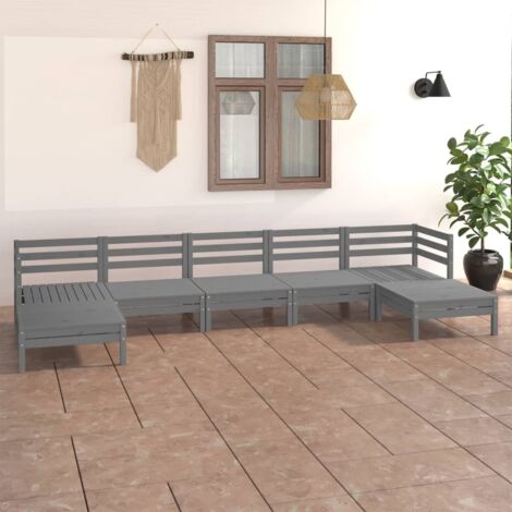 7 PCS Garden Lounge Pine Gray Massive Pine - 253133