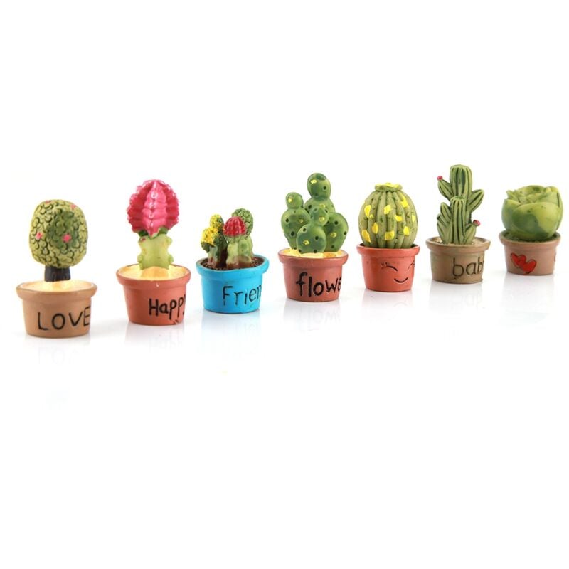 7 Pcs Miniature Jardin Ornements Minuscule Cactus Miniature Plantes Succulentes Pot Maison De Poupée Décoration Mini Plante