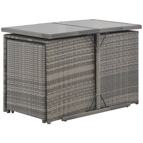 7 pcs Mobilier de salle à manger， Mobilier à dîner de jardin et coussins Résine tressée Gris vidaXL