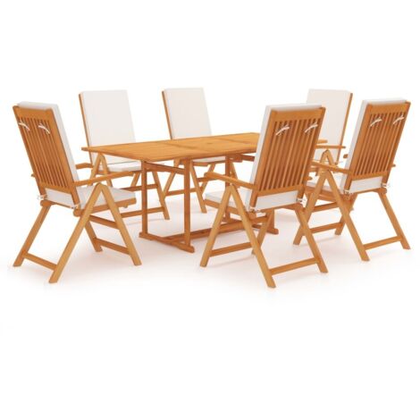 7 pcs Salon de jardin, Ensemble table et chaises de jardin, Meuble de jardin avec coussins Bois de teck massif MKW610940
