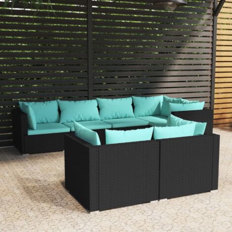 7 pcs Salon de jardin  Salon d'extérieur  Ensemble Meuble de Jardin  Mobilier d'Extérieur avec coussins Noir Résine tressée XFNRX926439