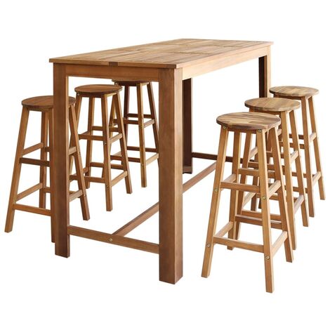 7 pcs Table et tabourets de bar,Table + 6 Chaises hautes de bar Bois d'acacia massif -79646