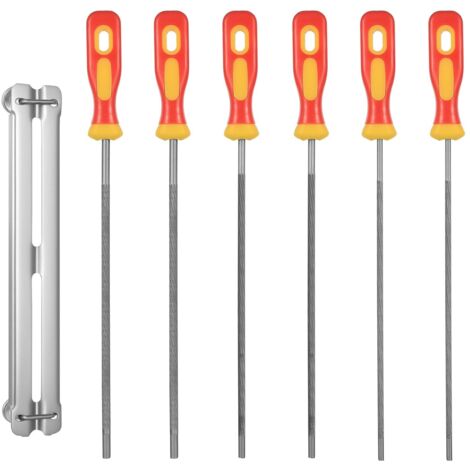 7 PcsLime Tronconneuse, 4mm 4,8mm 5.5mm Lime pour Chaine de Tronconneuse Professionnel, Ronde Tronconneuses, Limes Tronçonneuse avec kit affutage chaine tronçonneuse -