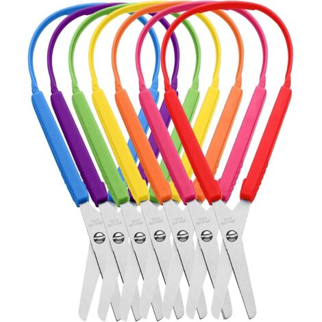 7 pezzi di forbici colorate ad anello, forbici per bambini destrimani e mancini con punte arrotondate, sicure per i bambini, forbici da cucito in tessuto, forbici a zig-zag, forbici a punta arrotondat