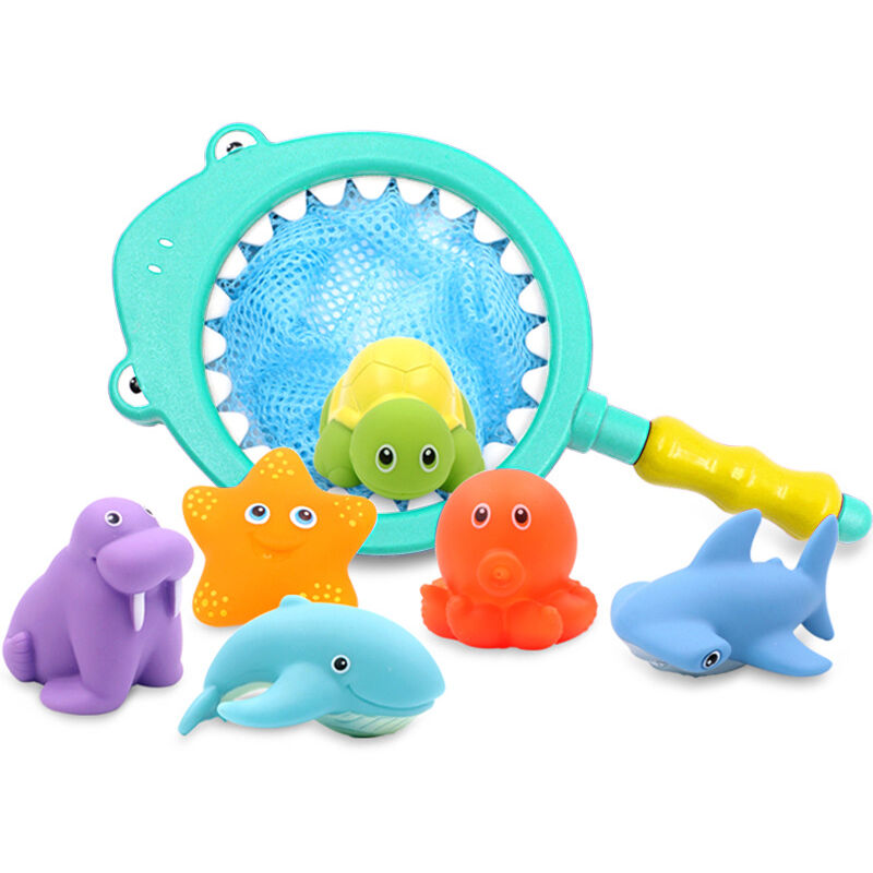 7 pièces jouets de bain, jouets de baignoire enfants, jouets de baignoire avec filet de pêche, Ensoleillé