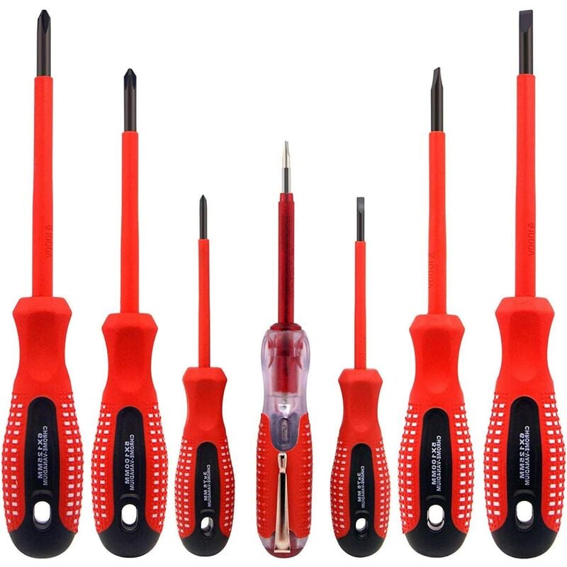 Aougo - 7 Piece 1000V Insulated Screwdriver Set Made from Premium cr-v Steel with Black Oxide Magnetic Bits and Non-Slip tpr Handle