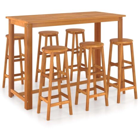 7 Piece Bar Set Solid Acacia Wood