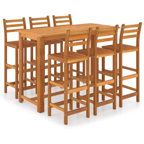 7 Piece Bar Set Solid Acacia Wood