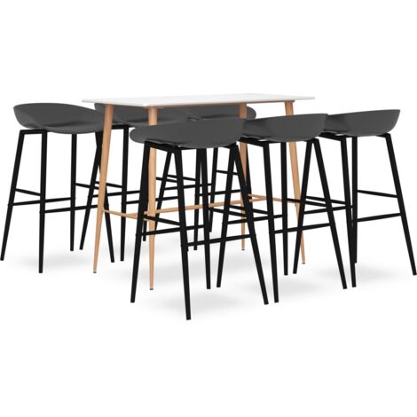 7 Piece Bar Set White and Grey vidaXL