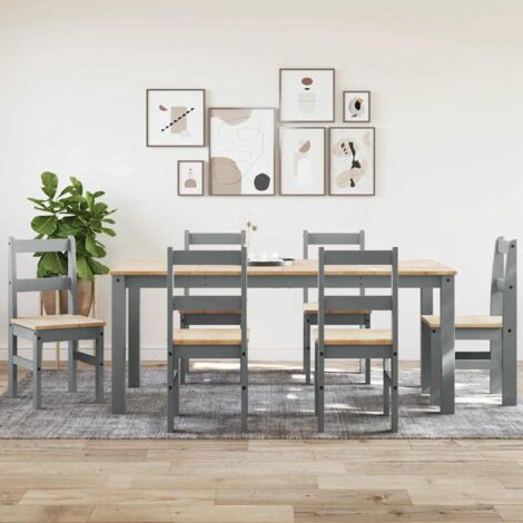 7 Piece Dining Set Panama Grey Solid Wood Pine vidaXL