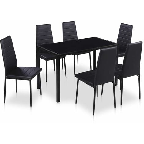 7 Piece Dining Table Set Black