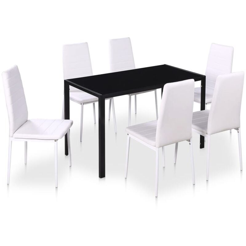 7 Piece Dining Table Set Black and White Vidaxl