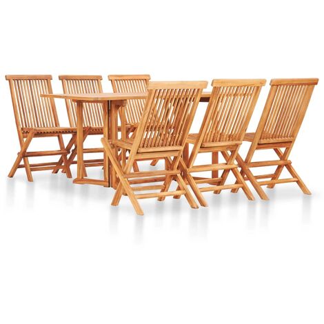 main image of "7 Piece Folding Outdoor Dining Set Solid Teak Wood - Brown"