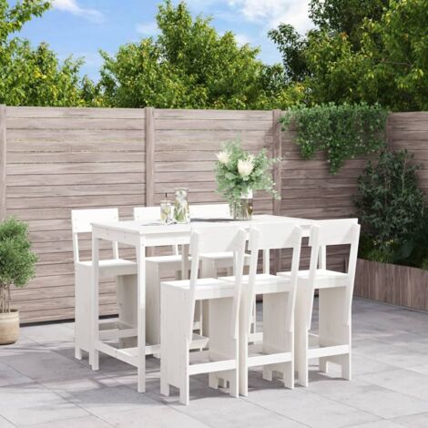 7 Piece Garden Bar Set White Solid Wood Pine vidaXL