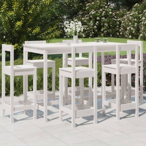 7 Piece Garden Bar Set White Solid Wood Pine vidaXL