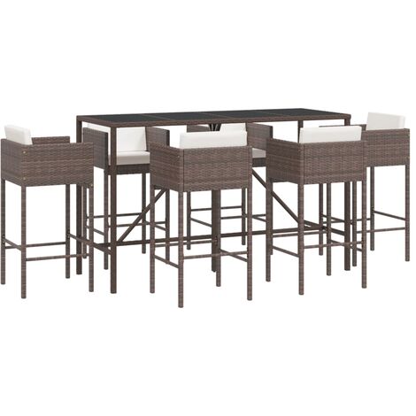 7 Piece Garden Bar Set with Cushions Brown Poly Rattan vidaXL