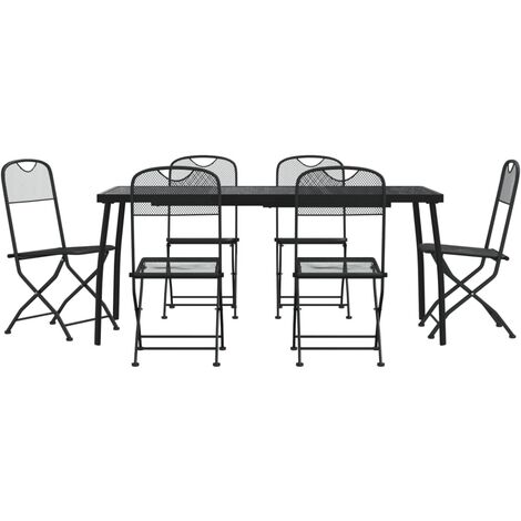 7 Piece Garden Dining Set Anthracite Metal Mesh vidaXL