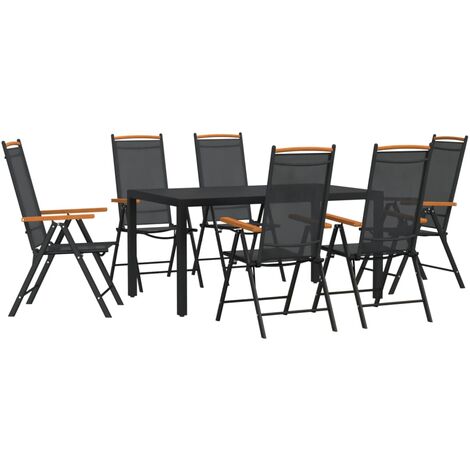 7 Piece Garden Dining Set Black Aluminium vidaXL