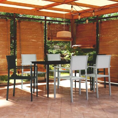 7 Piece Garden Dining Set Black and White vidaXL