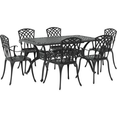 7 Piece Garden Dining Set Black Cast Aluminium vidaXL