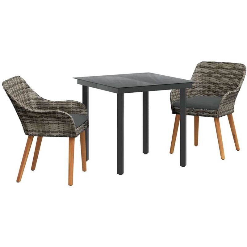 Garden Dining Set With Cushion 3 Pcs Grey Poly Rattan Vidaxl