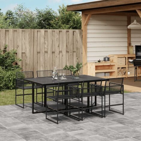7 Piece Garden Dining Set Black Poly Rattan vidaXL