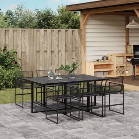 7 Piece Garden Dining Set Black Poly Rattan vidaXL
