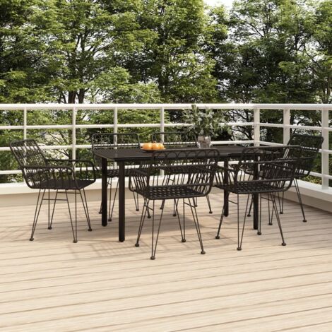 7 Piece Garden Dining Set Black Poly Rattan vidaXL