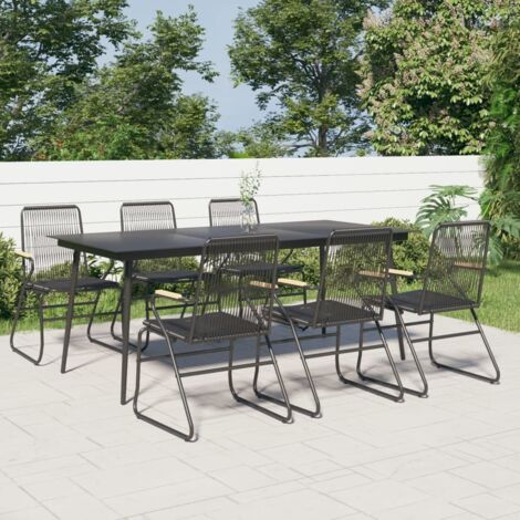 7 Piece Garden Dining Set Black PVC Rattan vidaXL