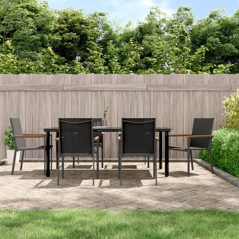 7 Piece Garden Dining Set Black Textilene And Steel Vidaxl