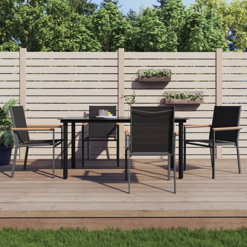5 Piece Garden Dining Set Black Textilene And Steel Vidaxl
