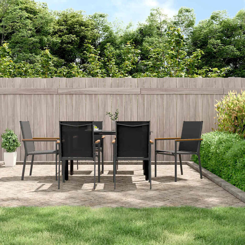 7 Piece Garden Dining Set Black Textilene And Steel Vidaxl