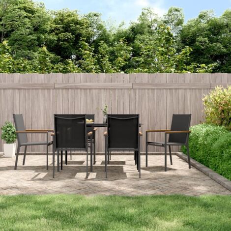 7 Piece Garden Dining Set Black Textilene and Steel vidaXL