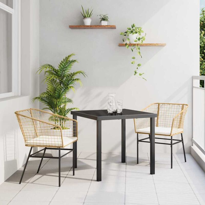Garden Dining Set 3 Pcs Brown Poly Rattan Vidaxl