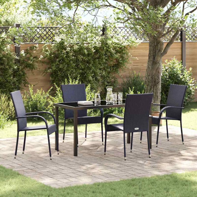 Garden Dining Set 5 Pcs Black Poly Rattan Vidaxl