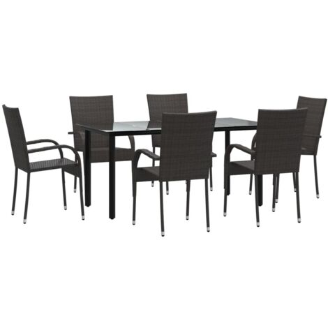 7 Piece Garden Dining Set Brown Poly Rattan vidaXL