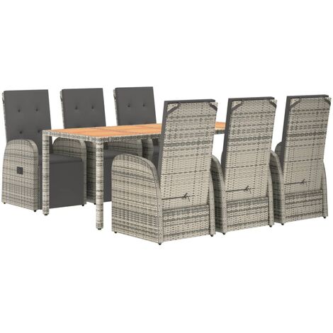 7 Piece Garden Dining Set Grey Poly Rattan&Solid Wood Acacia vidaXL