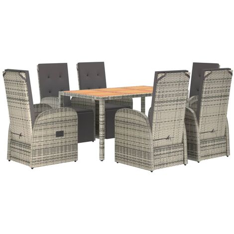7 Piece Garden Dining Set Grey Poly Rattan&Solid Wood Acacia vidaXL