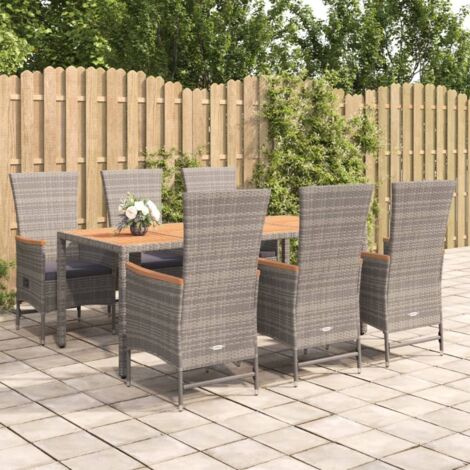 7 Piece Garden Dining Set Grey Poly Rattan&Solid Wood Acacia vidaXL