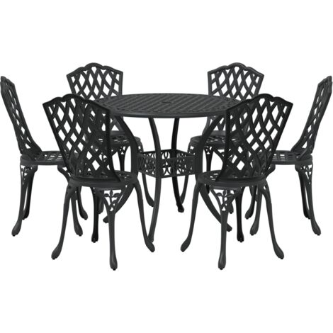 7-Piece Garden Dining Set in Black Cast Aluminum vidaXL