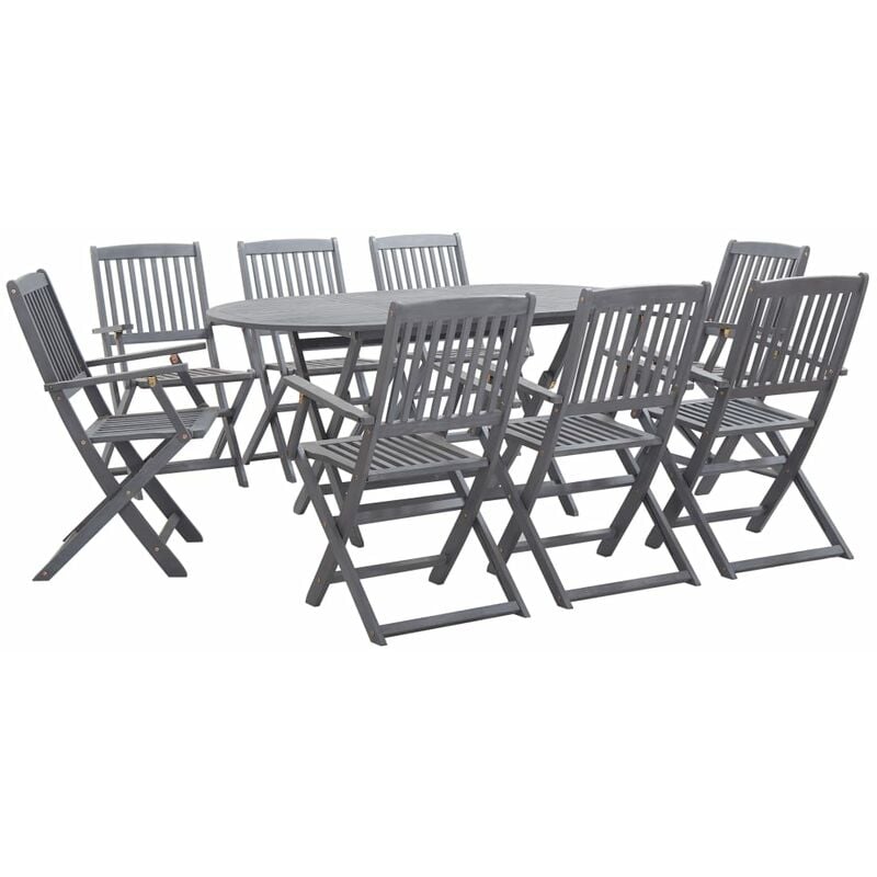 9 Piece Garden Dining Set Solid Acacia Wood Grey vidaXL