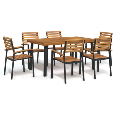 7 Piece Garden Dining Set Solid Wood Acacia and Metal vidaXL